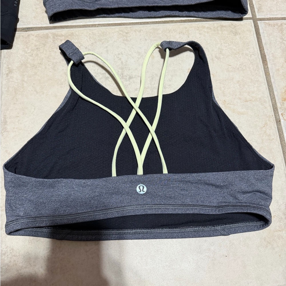 lululemon athletica Black and Gray Sports Bra with Yellow Straps